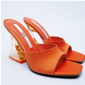 Zara Clear Heel Sandal - Orange